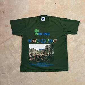 Online Ceramics 'I Declare World Peace' Green Graphic T-Shirt size L